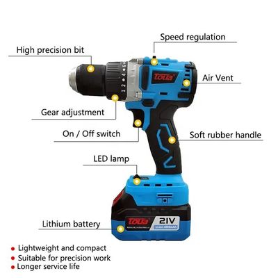 トウア 再充電式ドリル 21V リチウム電池 手銃ドリル 工業用電気ドリル